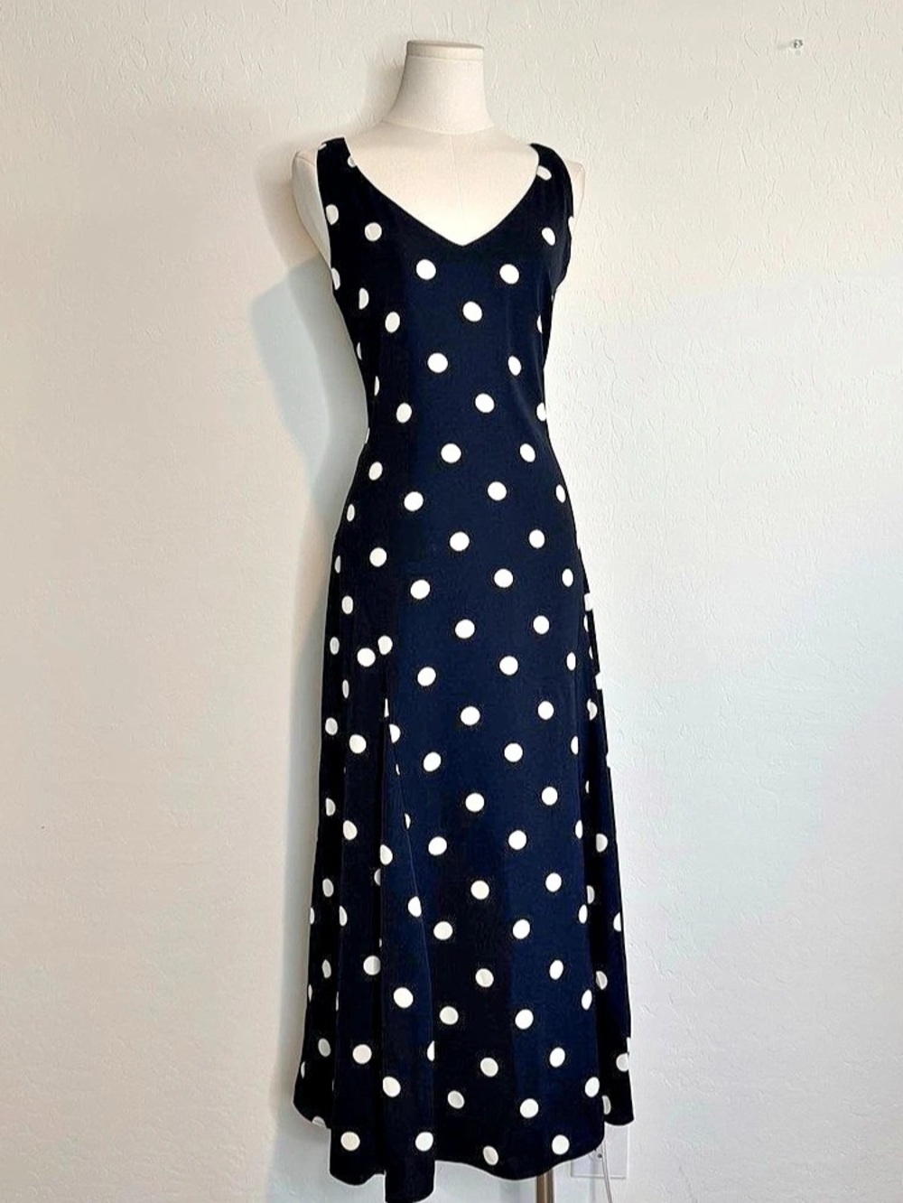 Lauren Ralph Lauren Polka Dot Midi Dress in Black & White Size 4 Like New